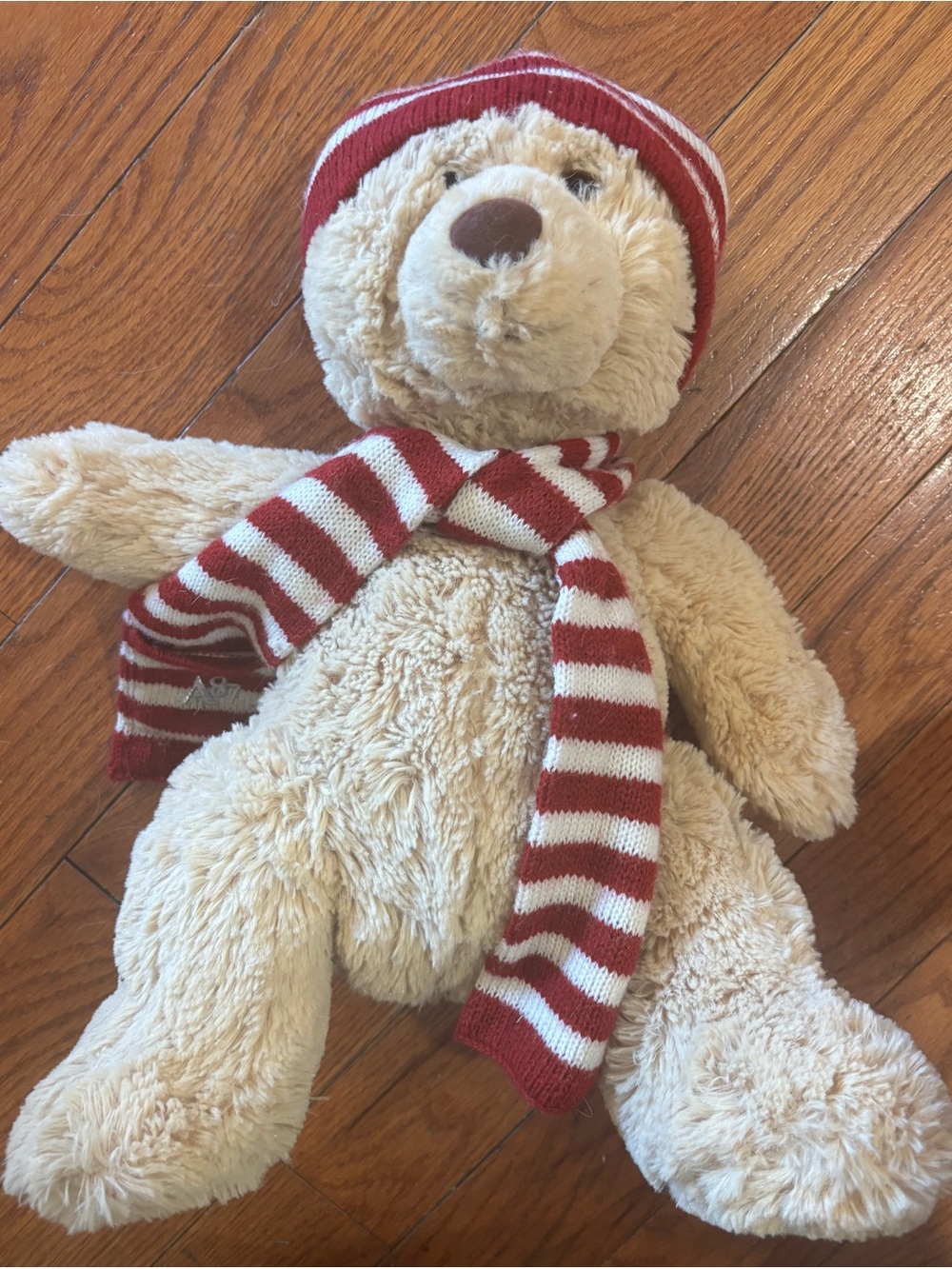 Aeropostale Teddy Bear Plush Tan Red White Scarf And Beanie Stuffed Animal Toy
